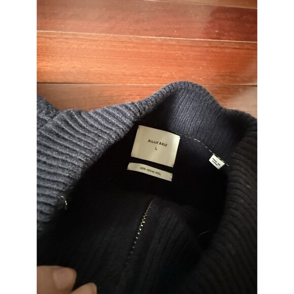 Billy Reid Quarter Zip Sweater Mens Size L Navy Ribbed Knit 100% WOOL - Picture 4 of 6
